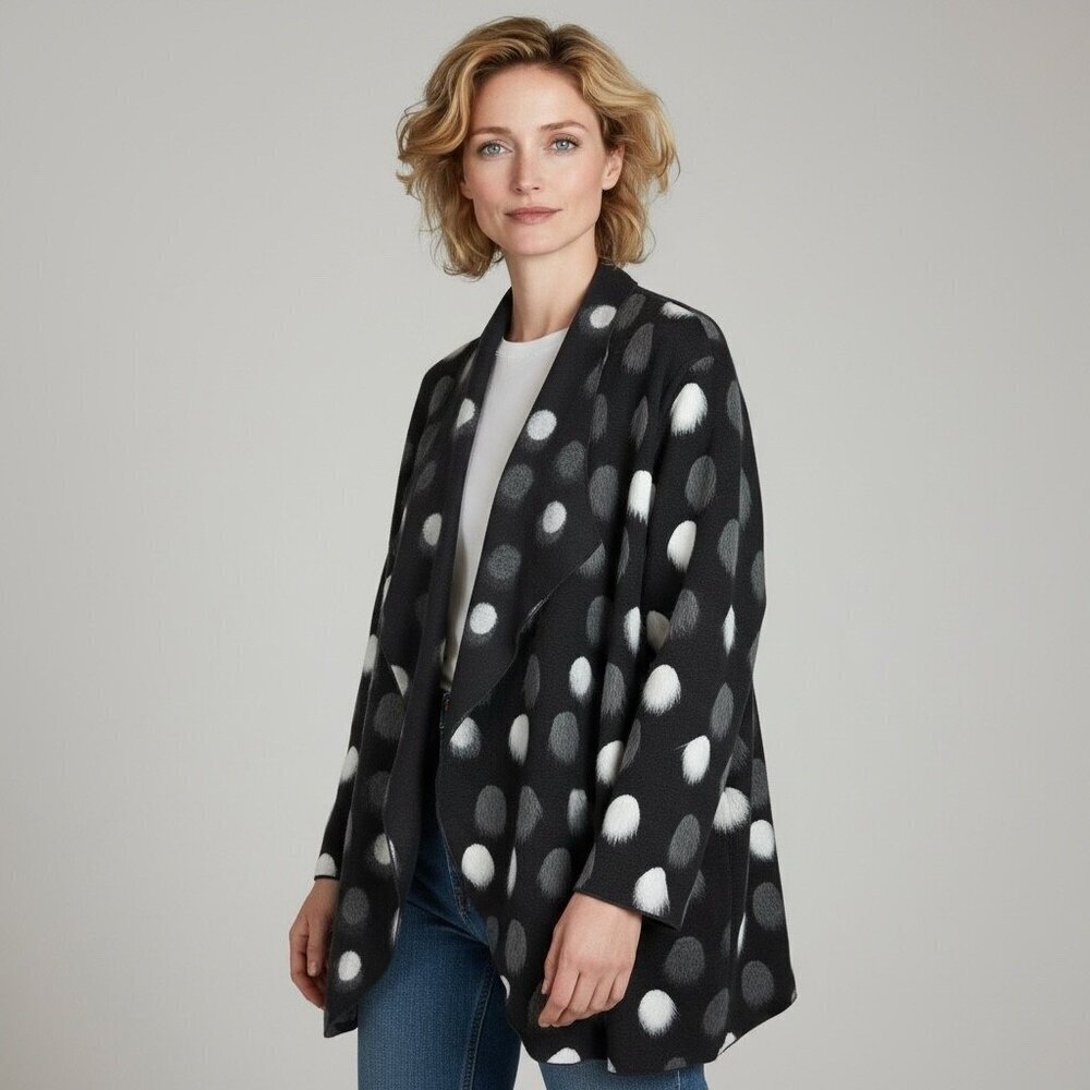 Caroline Rose Black Polka Dot Open Front Jacket Cardigan Size 3X Casual